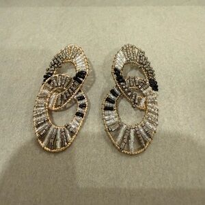 Gold-Tone Black & Clear Bead Link Drop Earrings